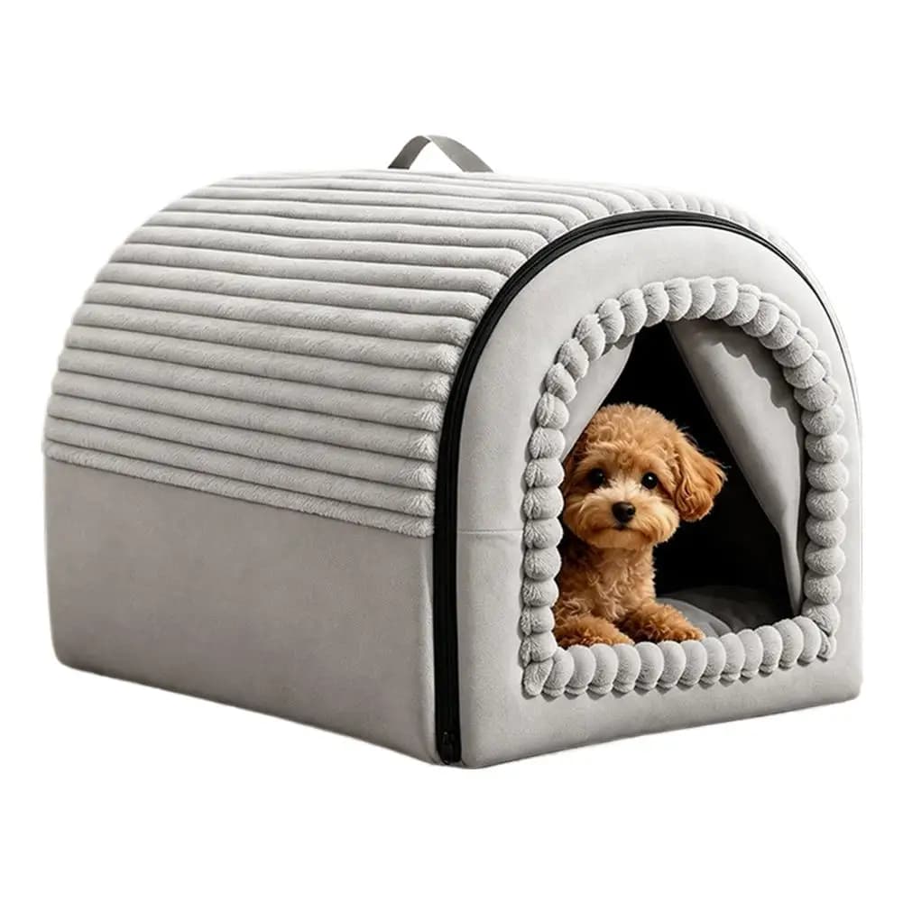 Enclosed Pet House with Door Curtain