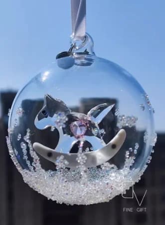 Crystal Glass Ball Ornament with Ribbon Hanger