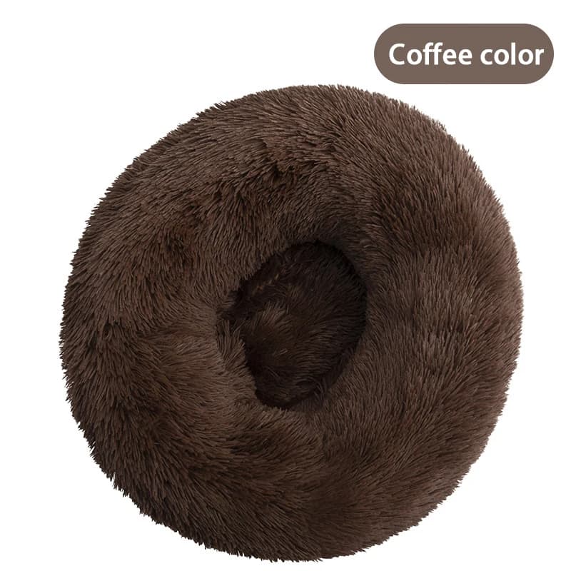 Furry pet bed - round cat bed and dog bed - soft and fluffy pet bed - ideal sleeping companion for kittens and puppies