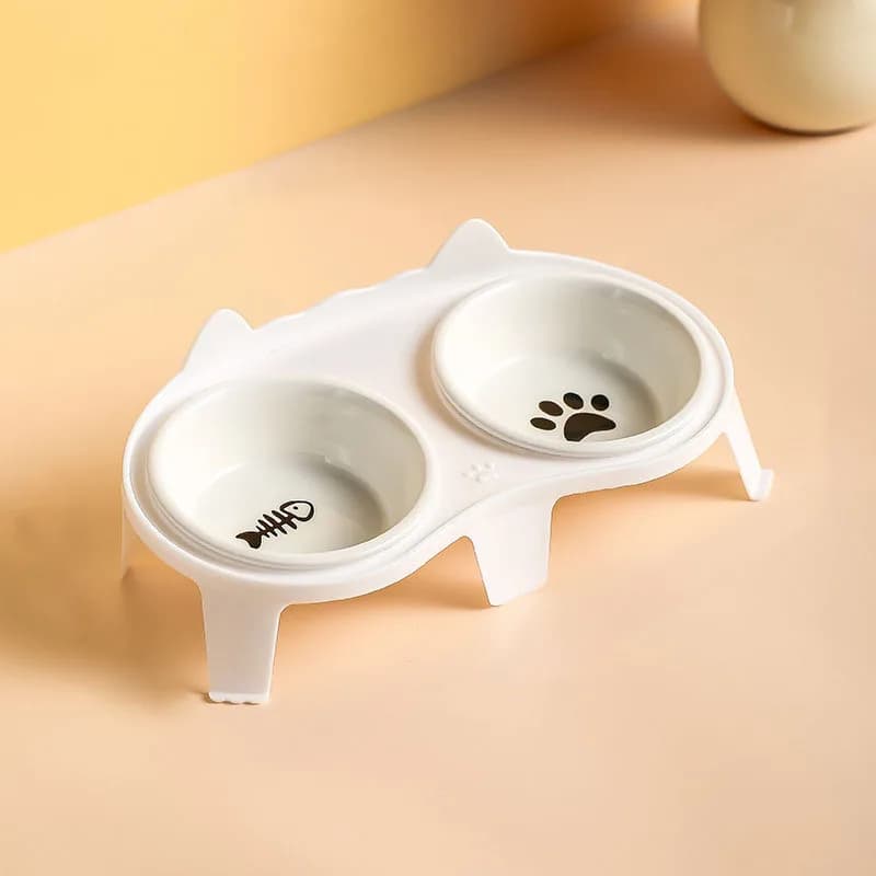 Ceramic Elevated Double Cat Bowl