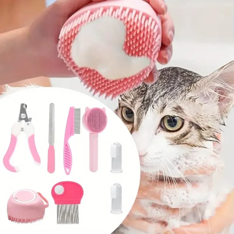 Pet Grooming Kit with Nail Clipper and Brushes