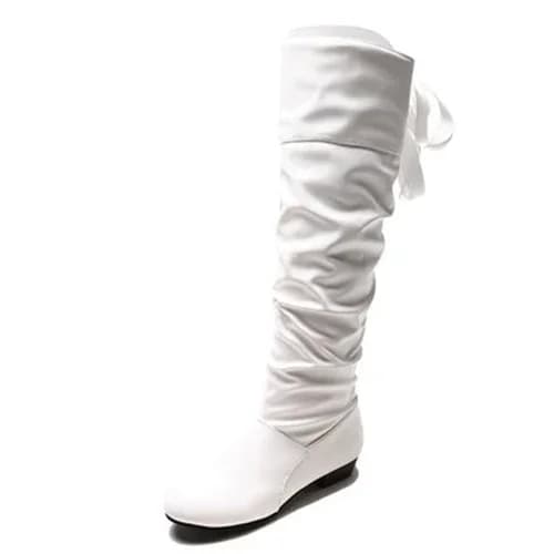 Shoes For Women  Knee High Boots Red Black White Tall Boots Woman Pleated Low Heel Casual Leather Female Long Shoes 2024