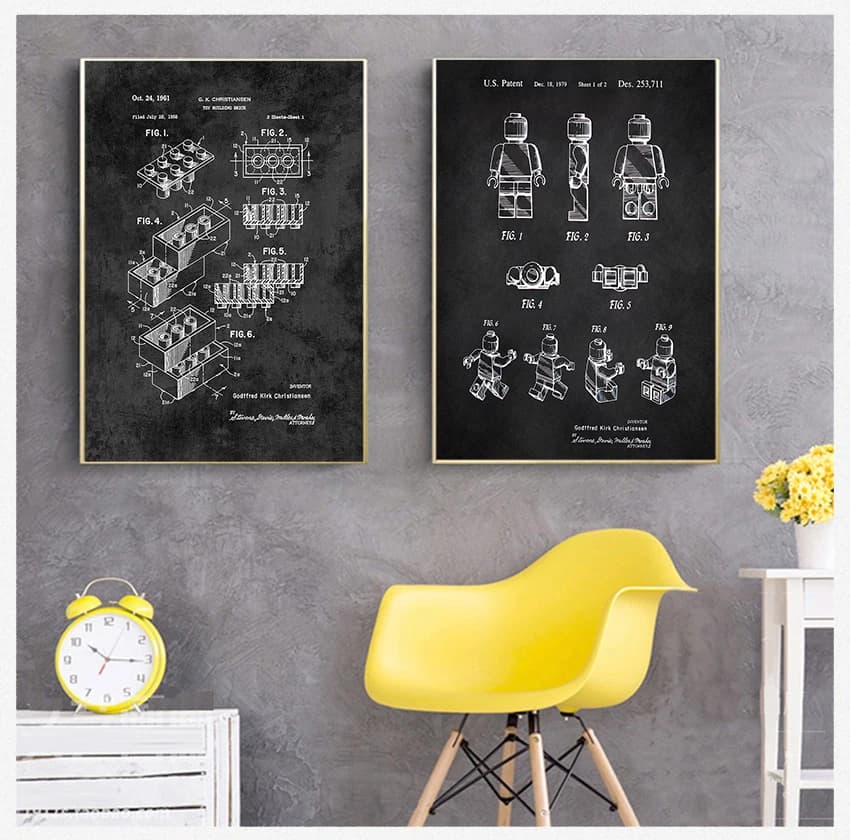 Kids Room Decor Vintage Blueprint Canvas Painting Picture Game Gift idea Legos Building Blocks Patent Print Toy Wall Art Posters