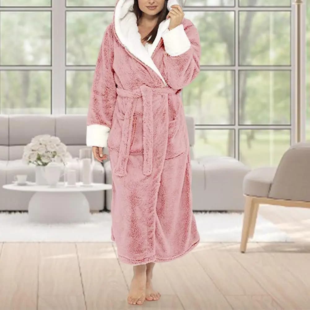 Women's Hooded Plush Fleece Bathrobe