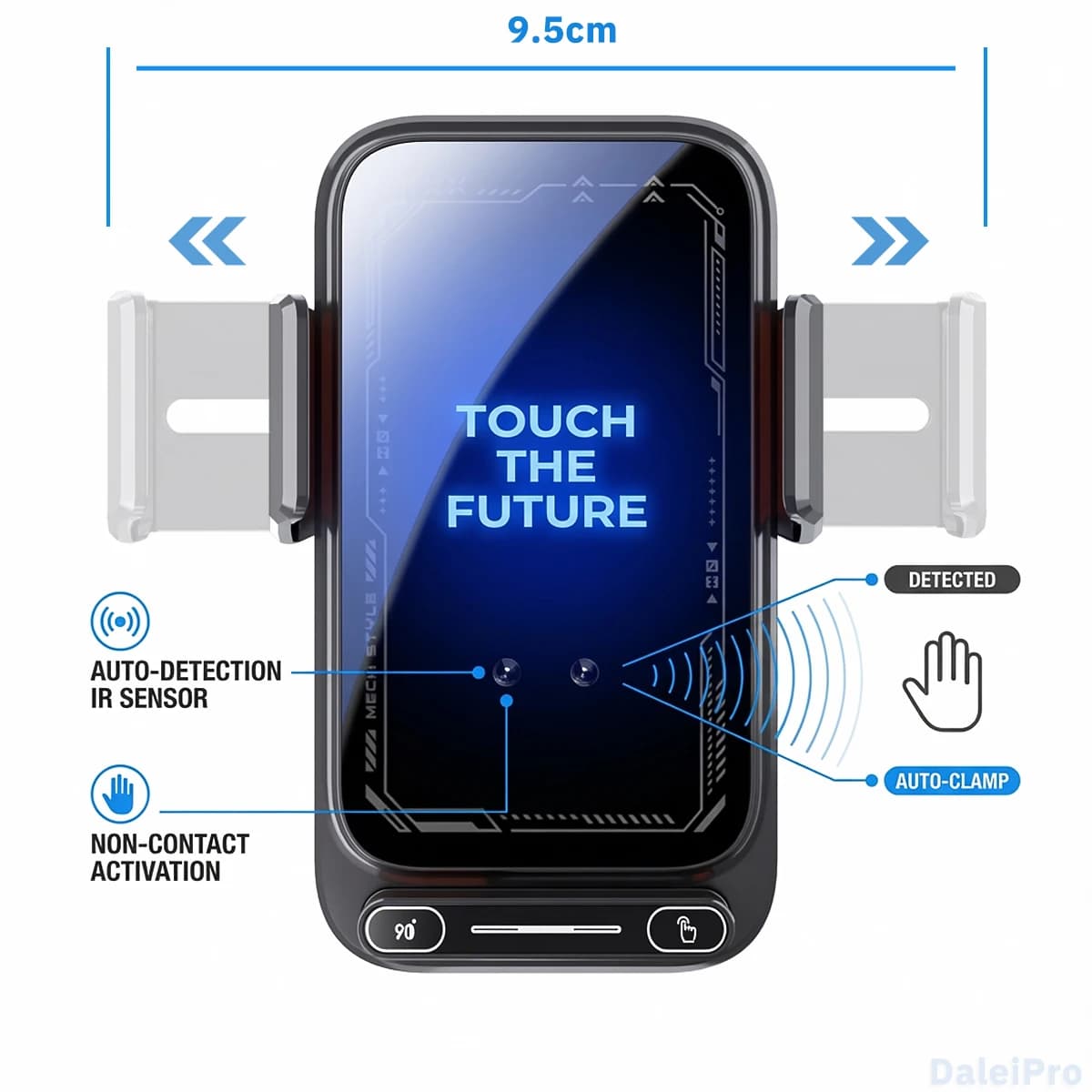 Car Phone Charger Phone Holder 15W Wireless & Wired Charger Auto Sensing One-Touch Release and Rotation