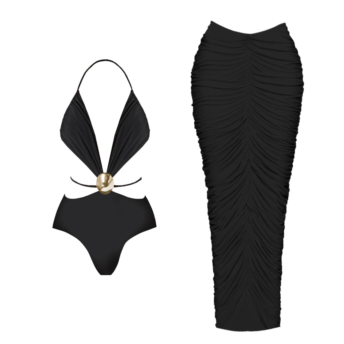 Hollow Shiny Shell Bikini With Cover Up