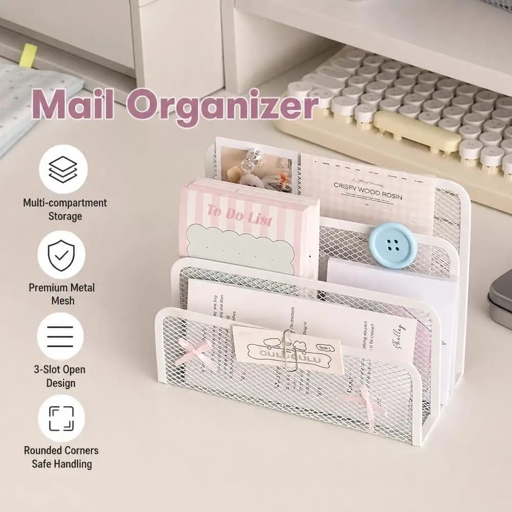 Three-Tier Metal Mesh Desk Mail Organizer