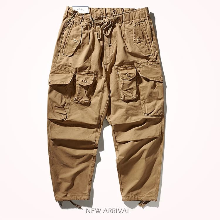 Men's Khaki Loose Straight Pants with Drawstring