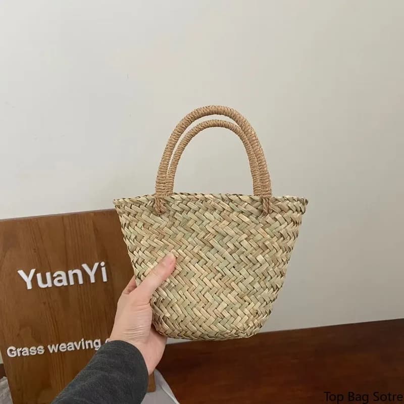 Women's Handwoven Handbag Summer Beach Bohemian Crochet Hollow Out Lightweight Small Top Handle