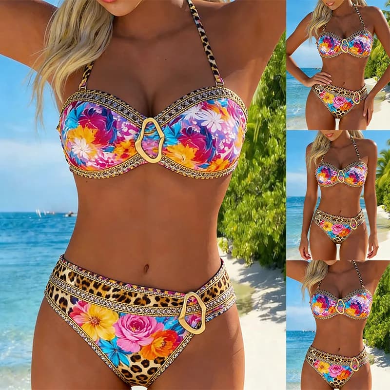 Women's High Cut Bandeau Bikini Set