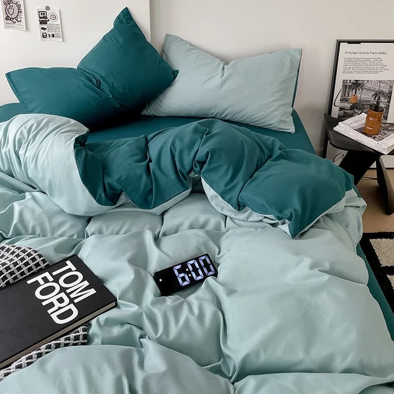 Japanese Bedding Set Solid Polyester AB Side Duvet Cover+Sheet +Pillowcase All Season Home Bed Linens Drop Shipping Full King