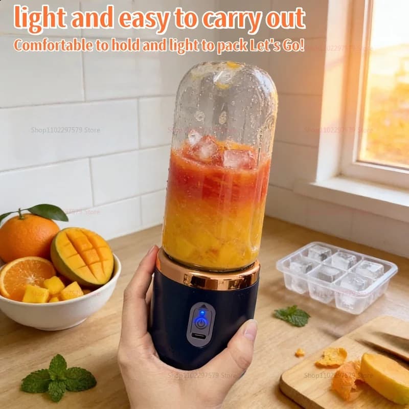 Portable Electric Blender 6 Blades Juice Smoothie Maker Ice Crusher Food Processor Personal for Fresh Drinks Juicer Machine
