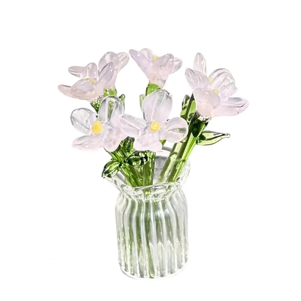 Hand-Blown Glass Flower Bouquet with Vase
