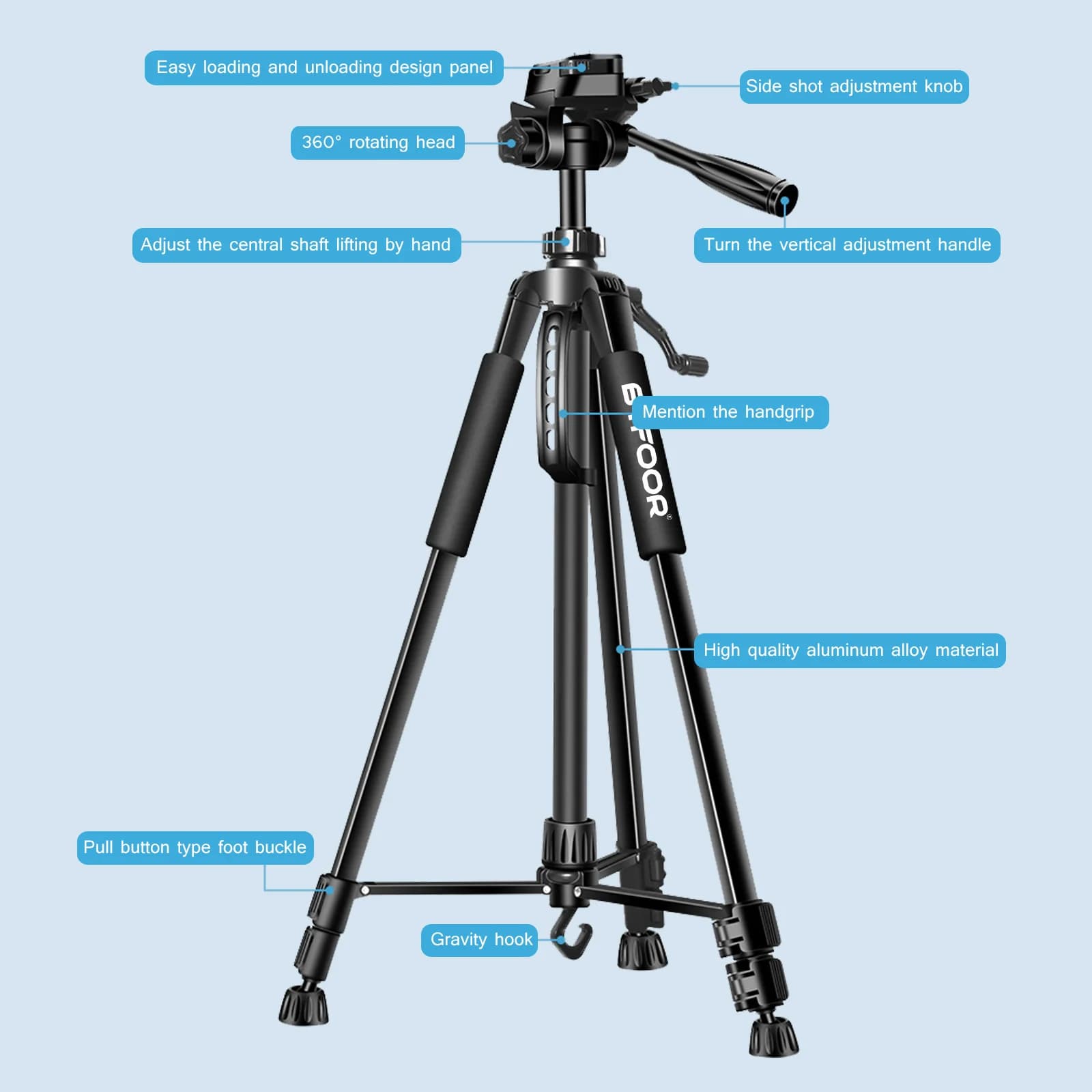 Aluminum Phone Camera Tripod Stand 55 Inch
