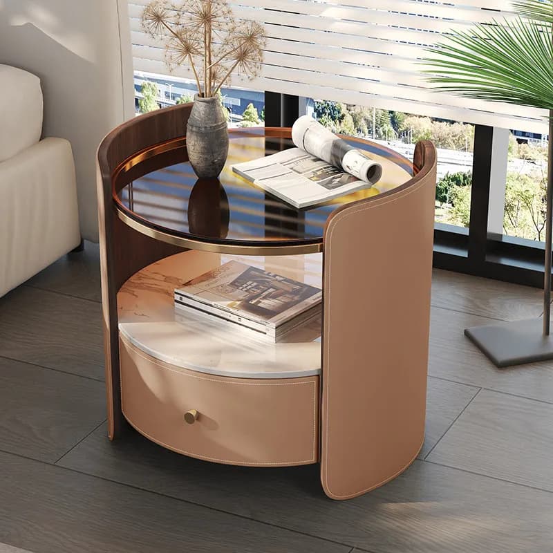 Nightstands Solid Wood Glass Saddle Leather Modern Home Living Room Storage Cabinet Bedroom Drawers Bedside Table Furniture