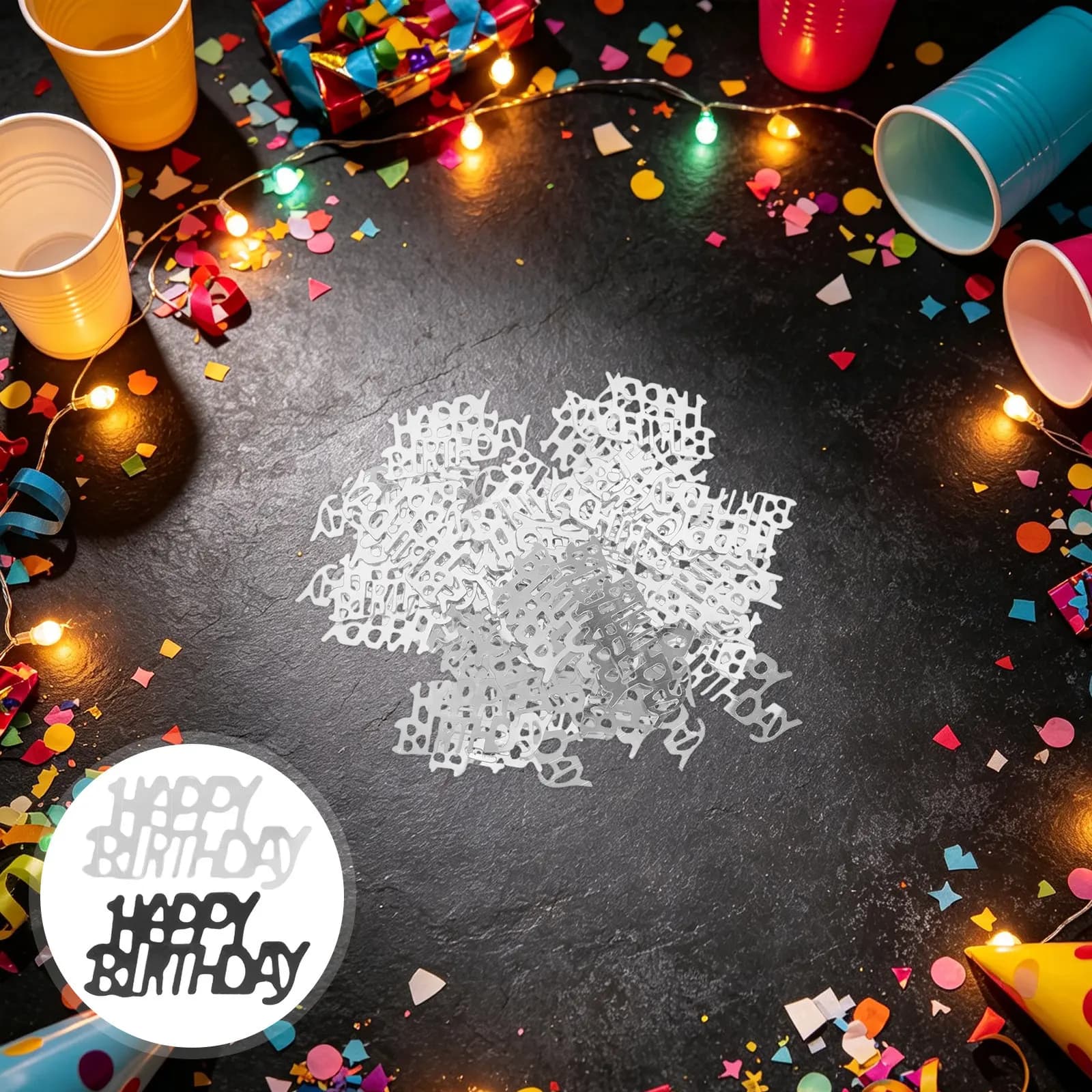 Silver Confetti Dots Party Table Decoration