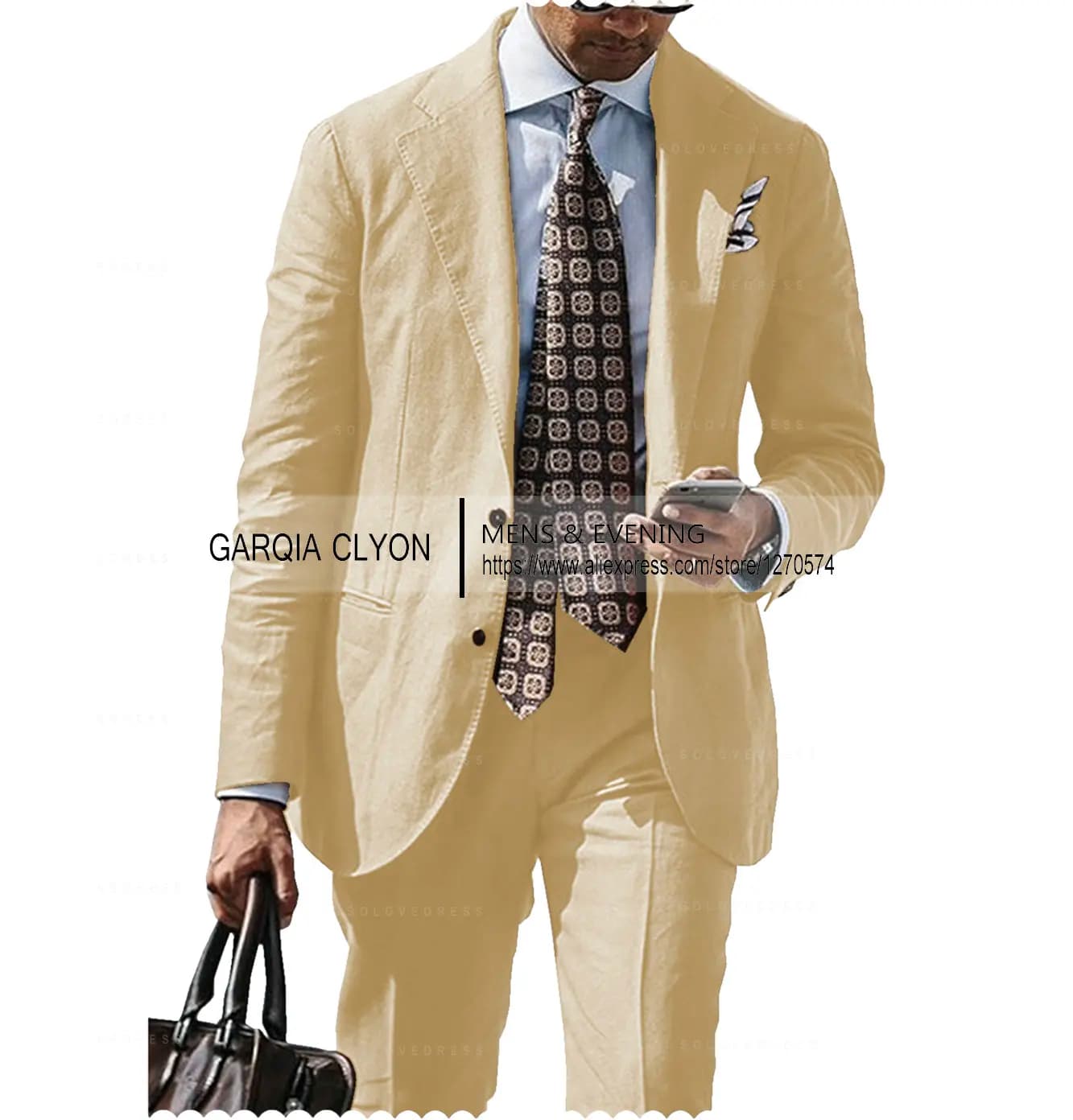 Men's Cotton Linen Casual Suit Jacket and Pants Set