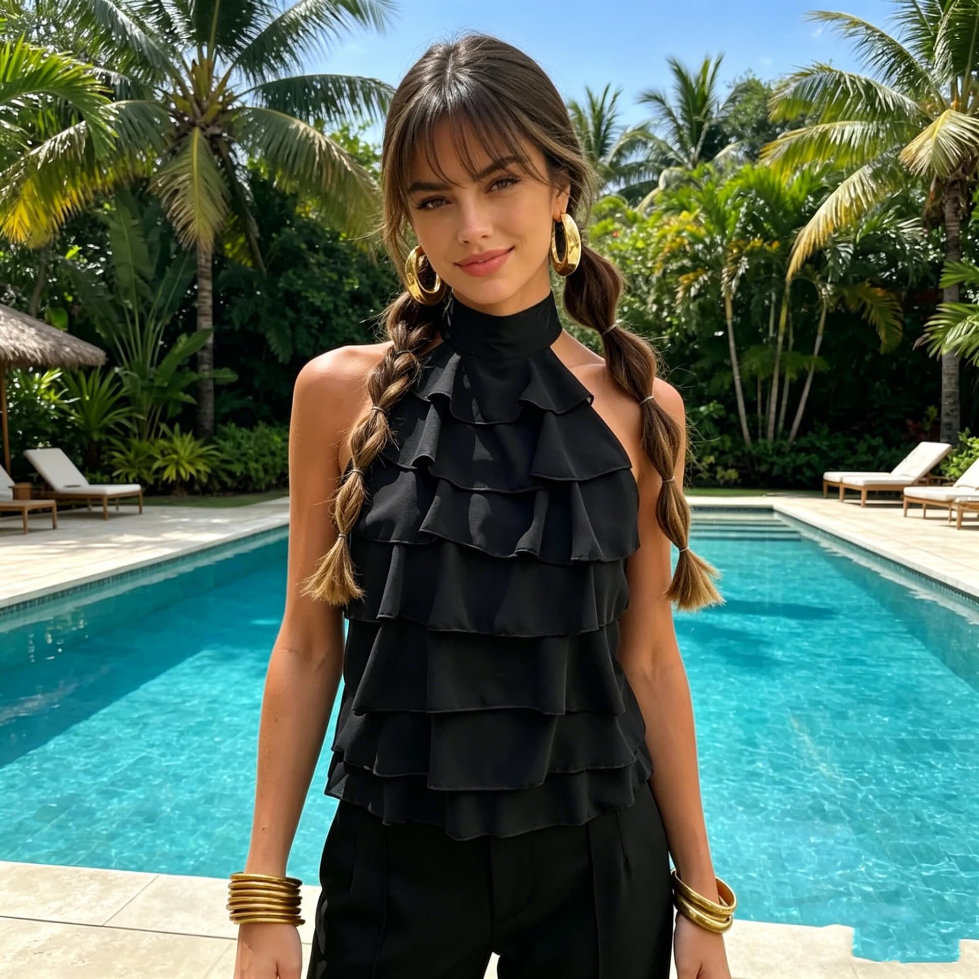 Halter Tie-Up Ruffle Tank Top