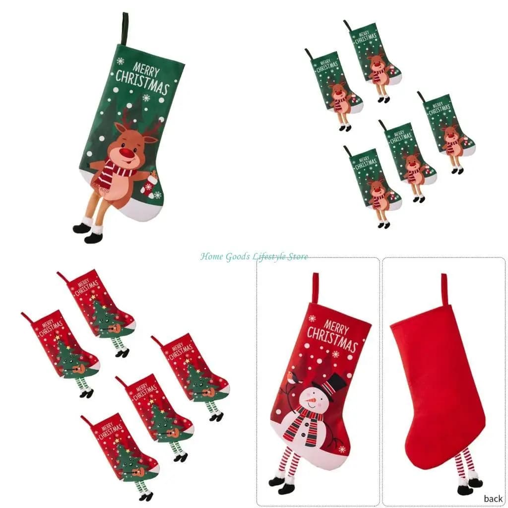 Plush Christmas Stockings Set of 5 with Striped Legs