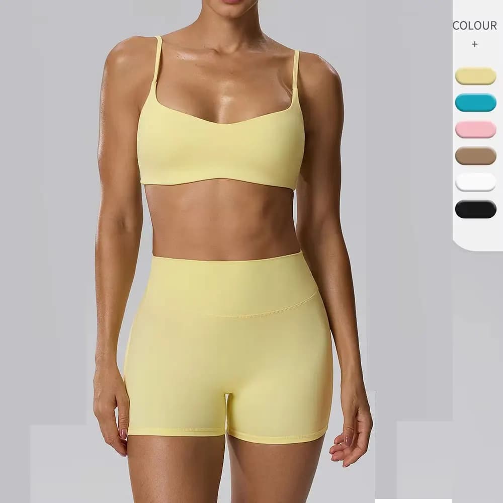 Fitness Bra with Chest Cushion, Underwear+Sports Shorts, Peach Hip yoga Three Part Pants, Sports yoga Set Fitness Training