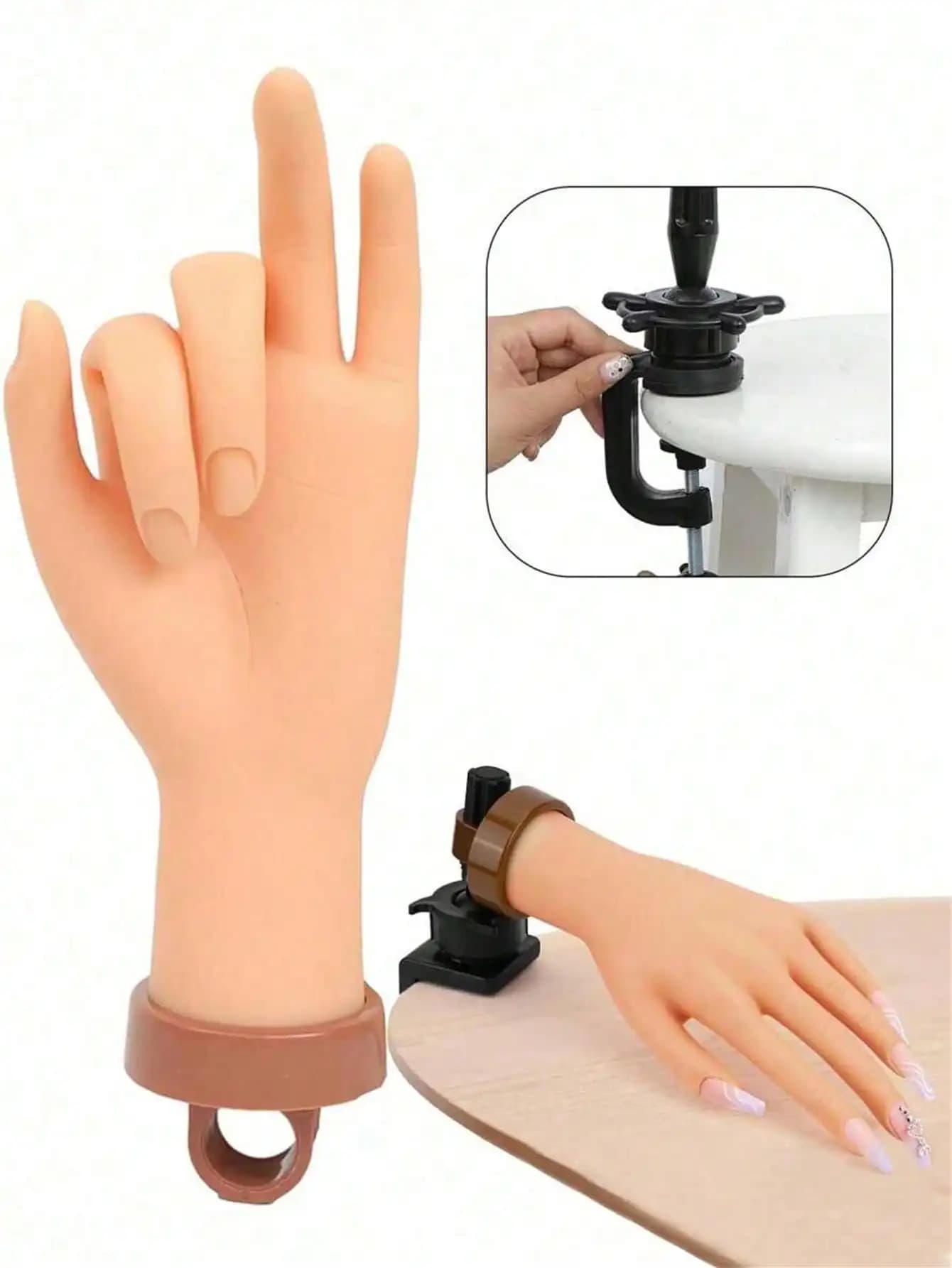 Nail art beginners practice fake hand models with insertable nail plates, bendable fingers, display racks, rubber hands