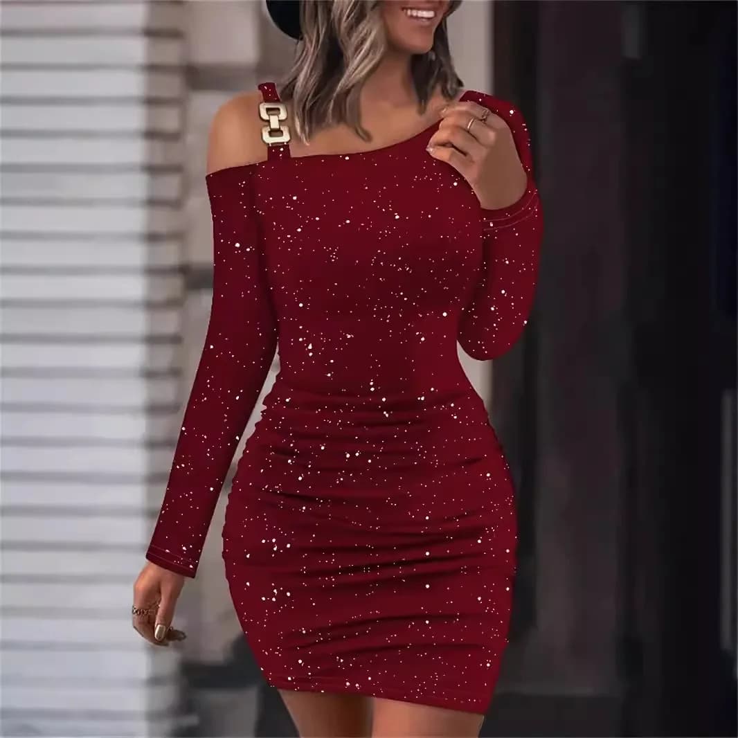 Women's Asymmetrical Velvet Sequin Bodycon Mini Dress