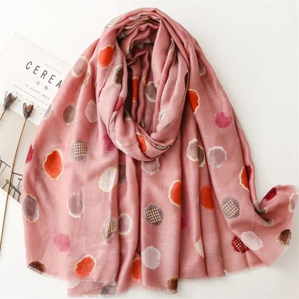 Polka Dot Cotton Blend Scarf with Fringe