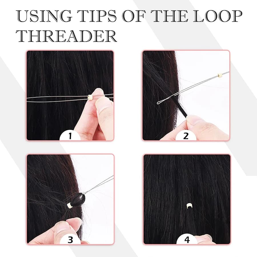 Professional Hair Extension Kit with Beads,Pliers, Pulling Hook, Threads, Needle - Metal Tools for All Hair Types,