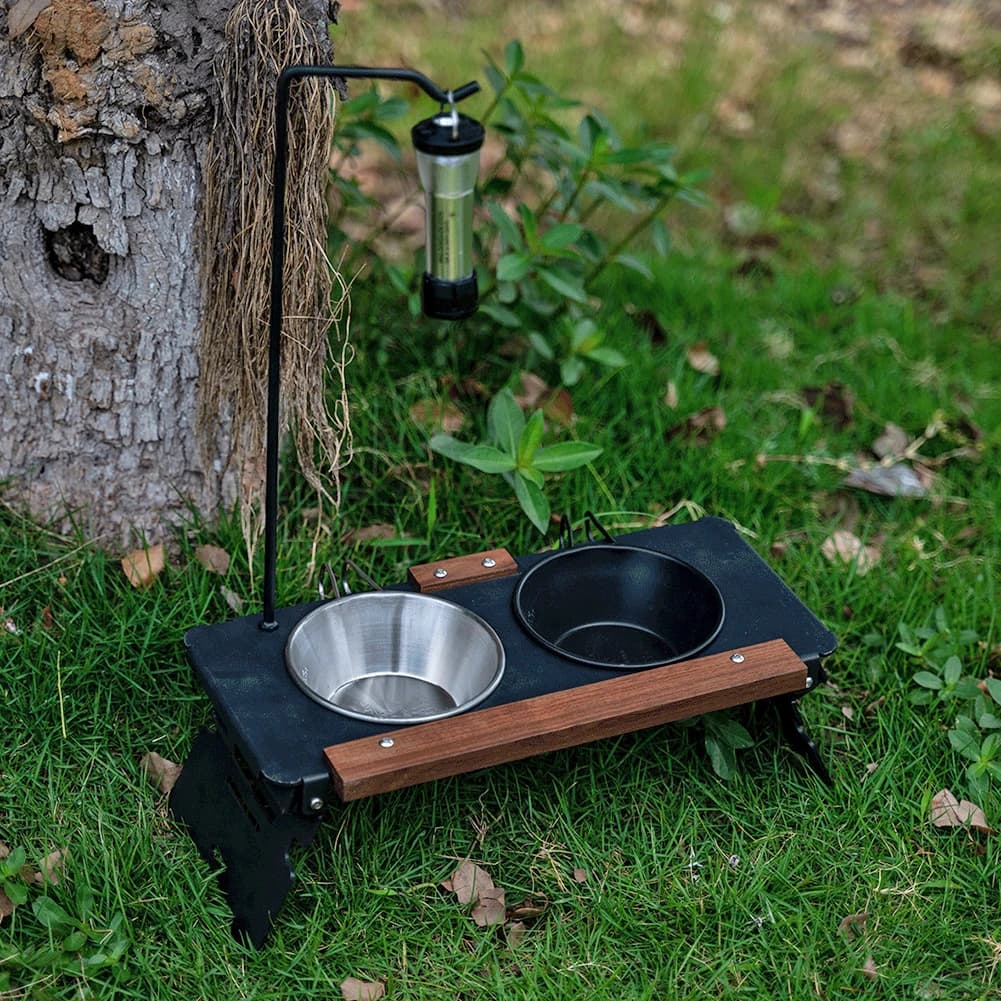 Foldable Outdoor Pet Feeder Stand with Lamp Pole