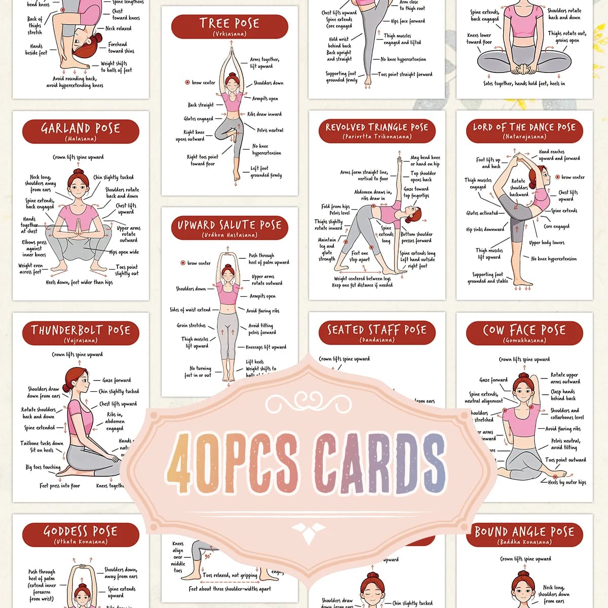 40 Yoga Pose Instruction Cards
