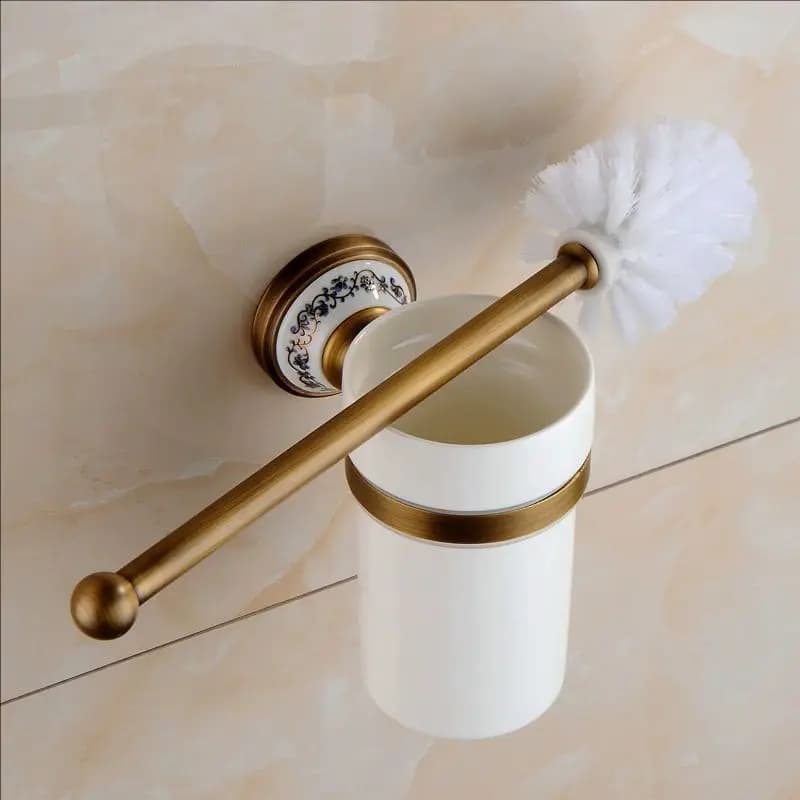 Antique Blue White Porcelain Toilet Brush Holder