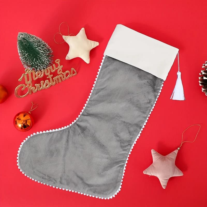 Velvet Christmas Stockings with Pom Trim