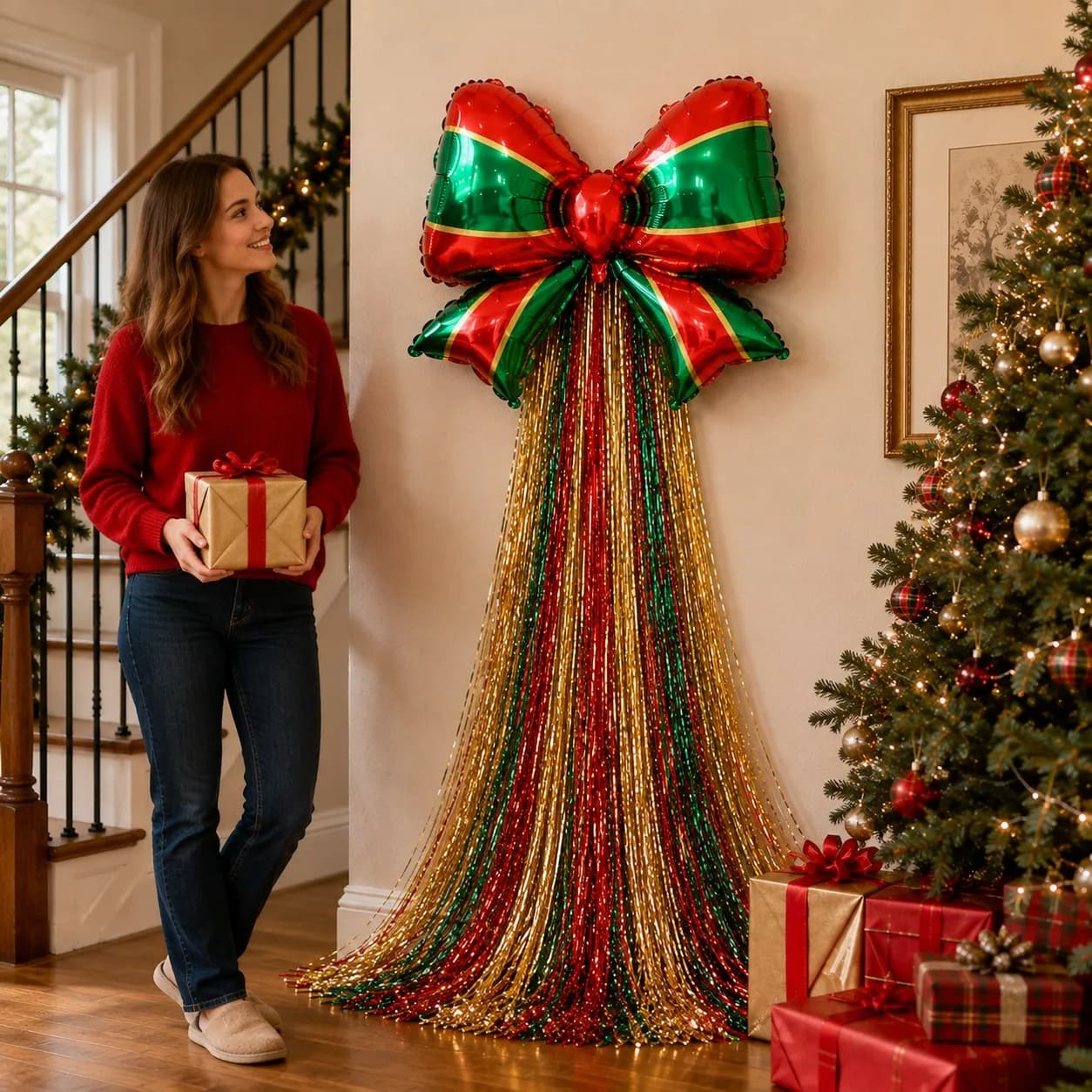 30-Inch Christmas Bow Balloon Set with Streamers