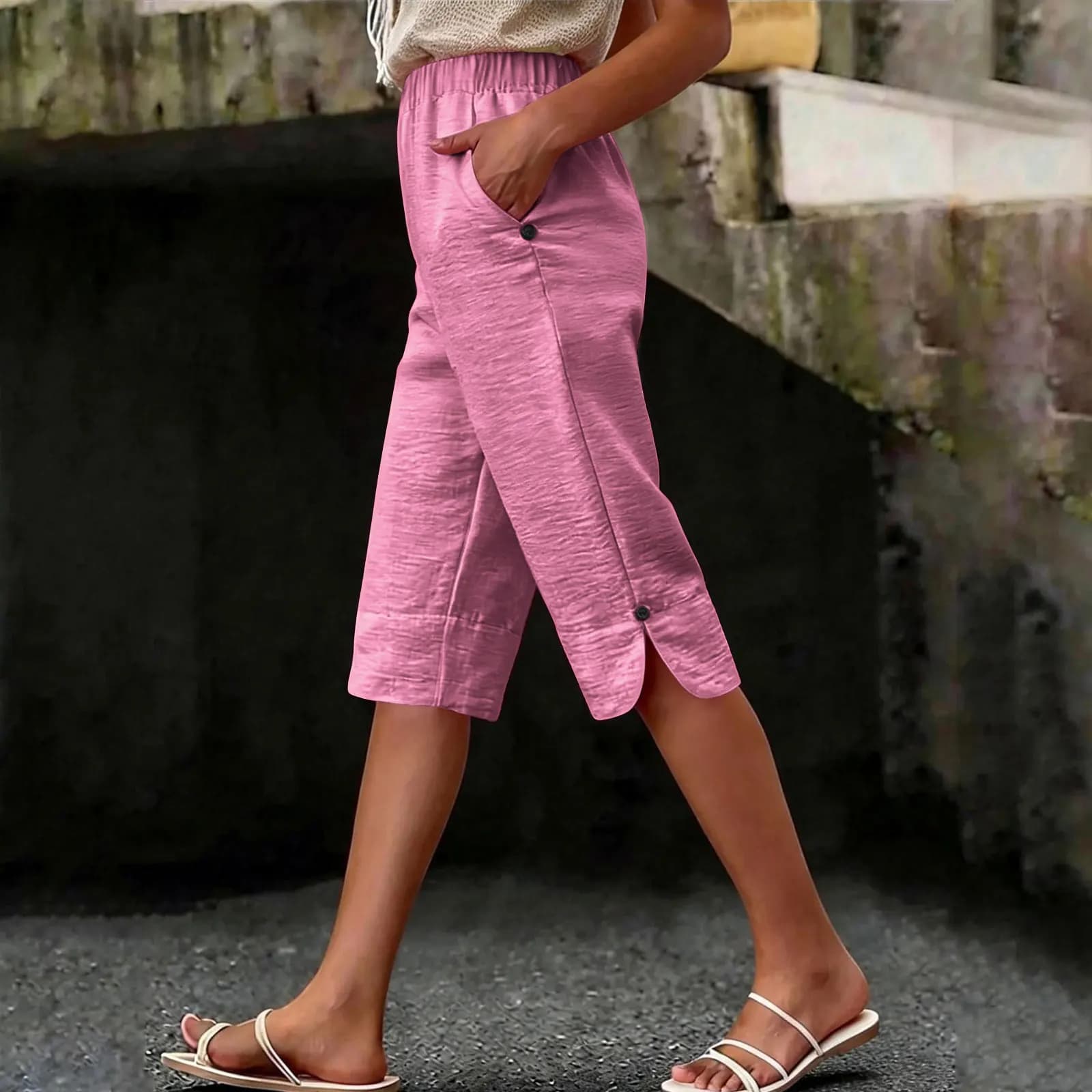 Women's High Waist Capri Pants with Pockets