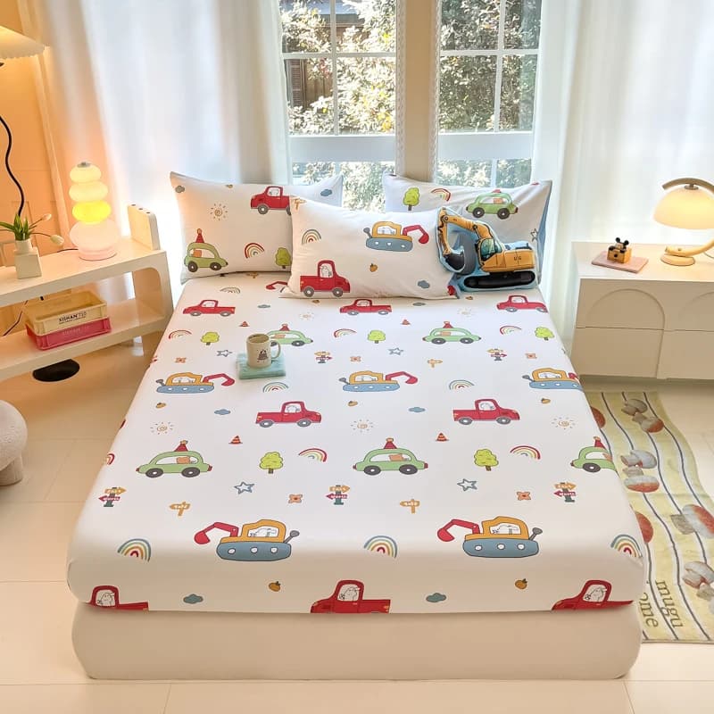 Cotton Fitted Sheet for Kids with Car Print