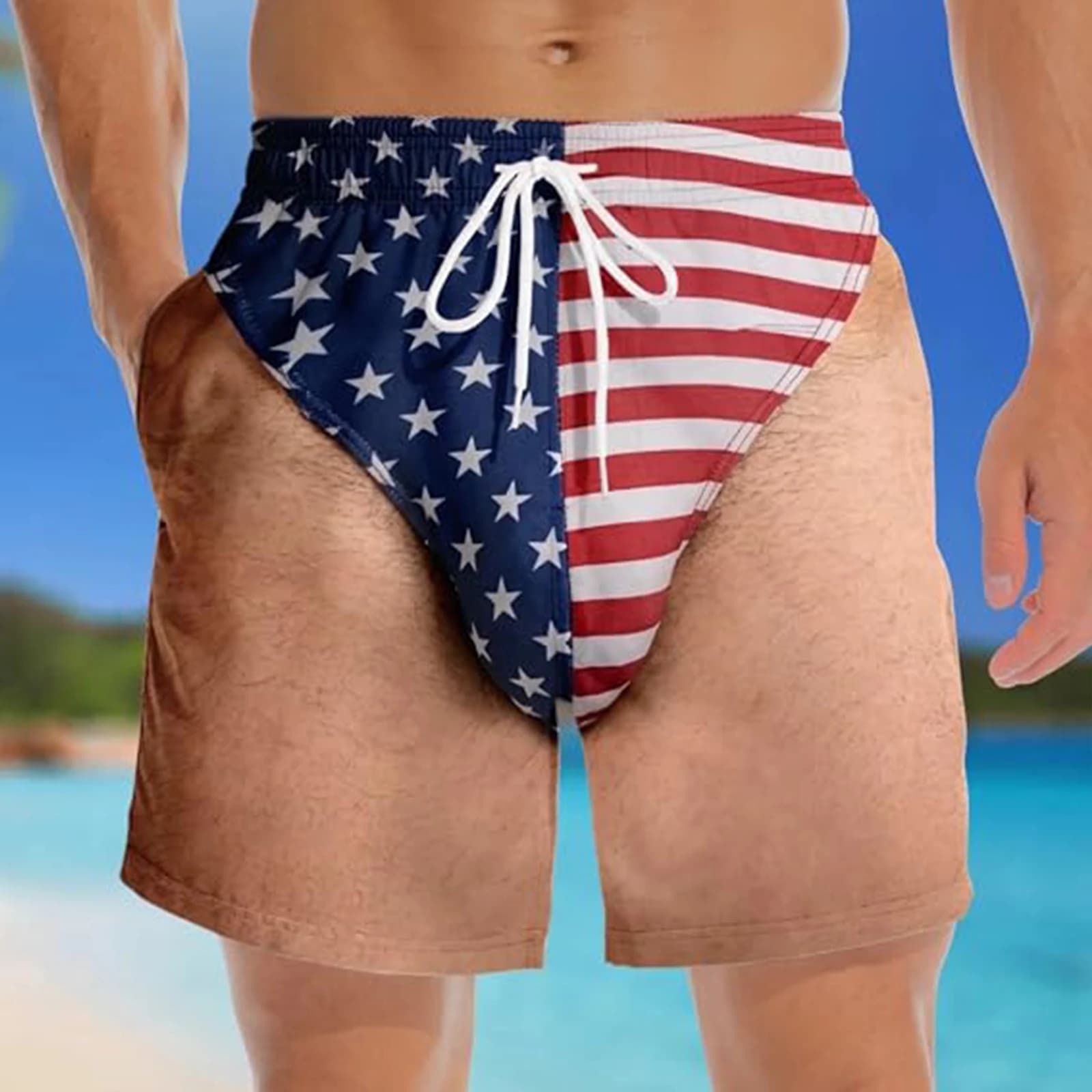 Men's Patriotic American Flag Swim Trunks