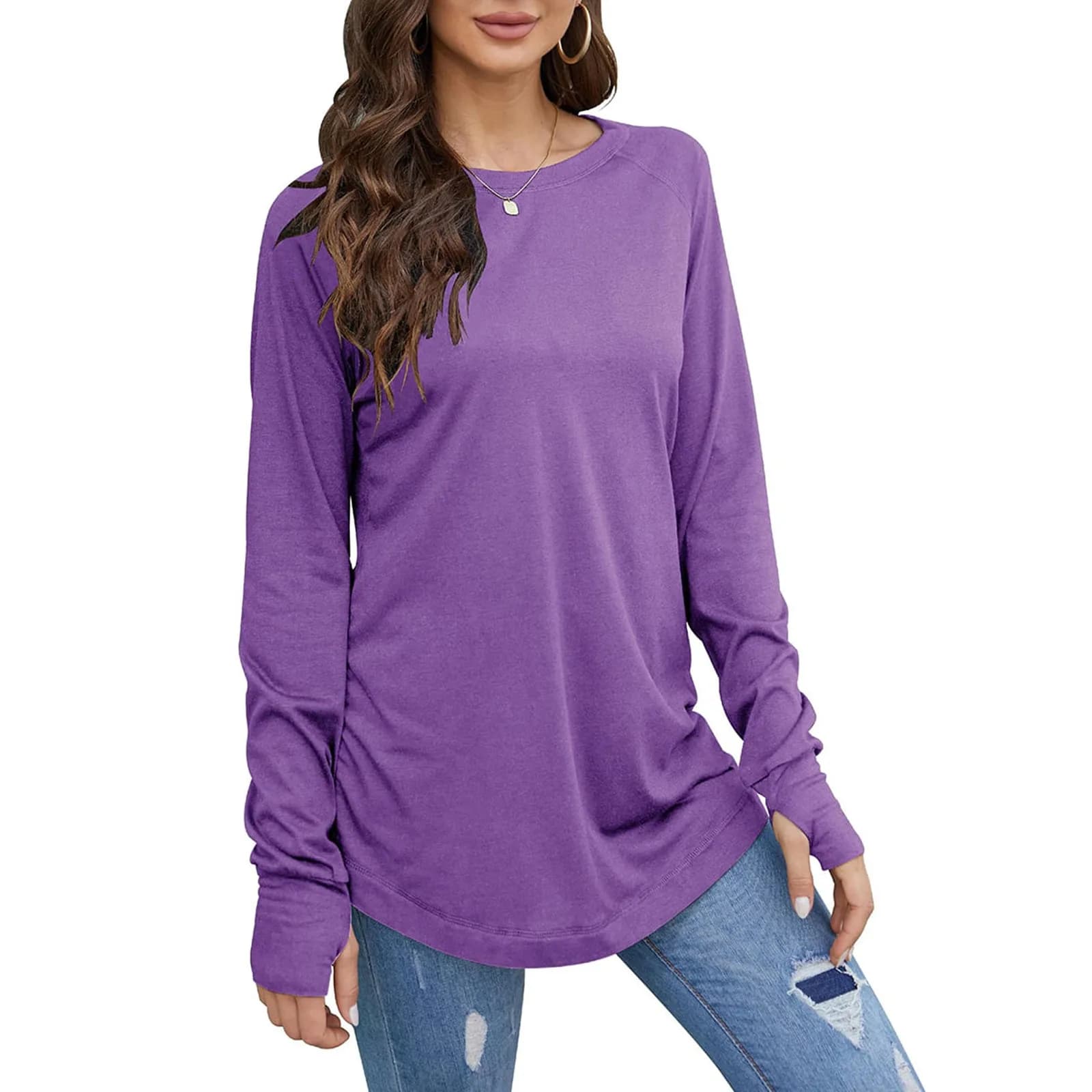 Women's Loose Long Sleeve Round Neck Top