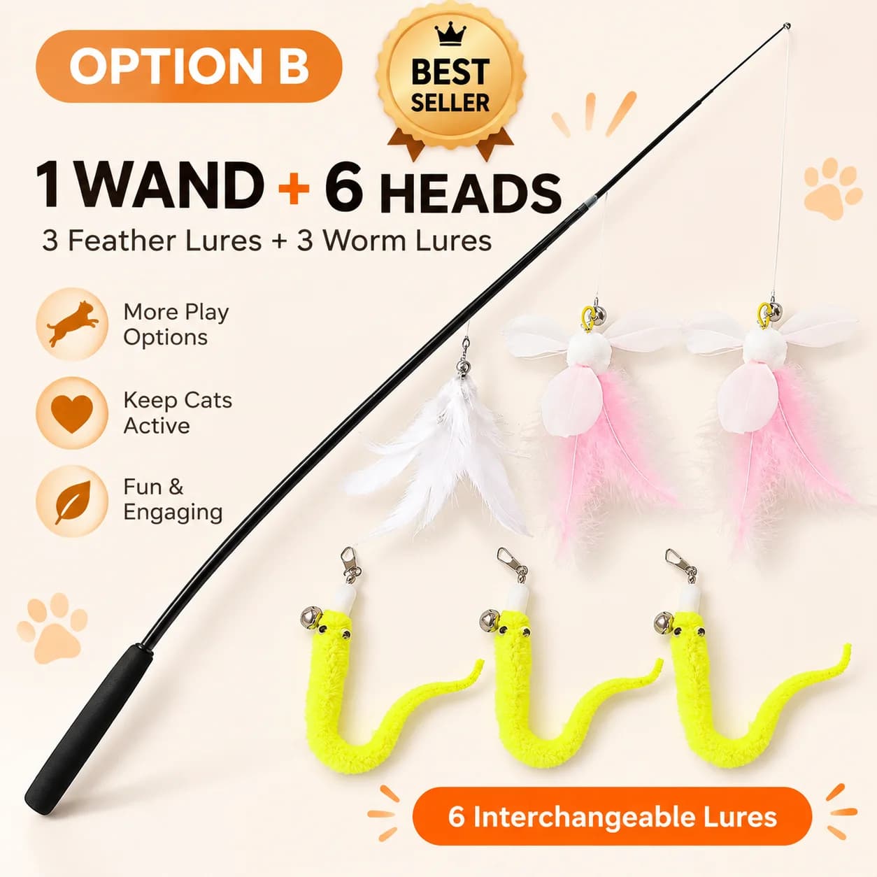 Telescopic Cat Wand Toy with 6 Feather Lures