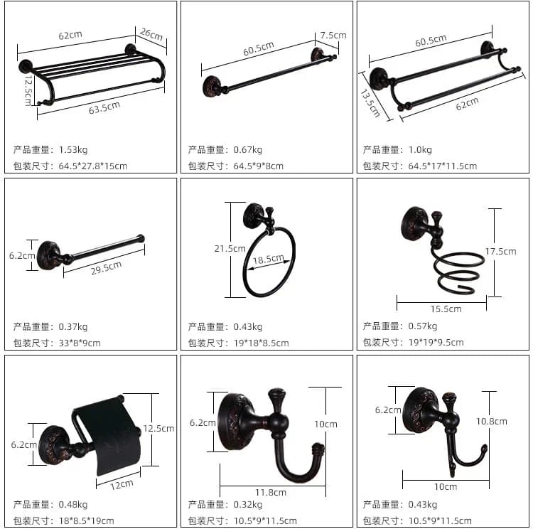 Bathroom Accessories Black Ancient Carved Toilet Brush Holder Solid Brass Bath Hardware Sets Soap Dish Retro Basket Paper Holder
