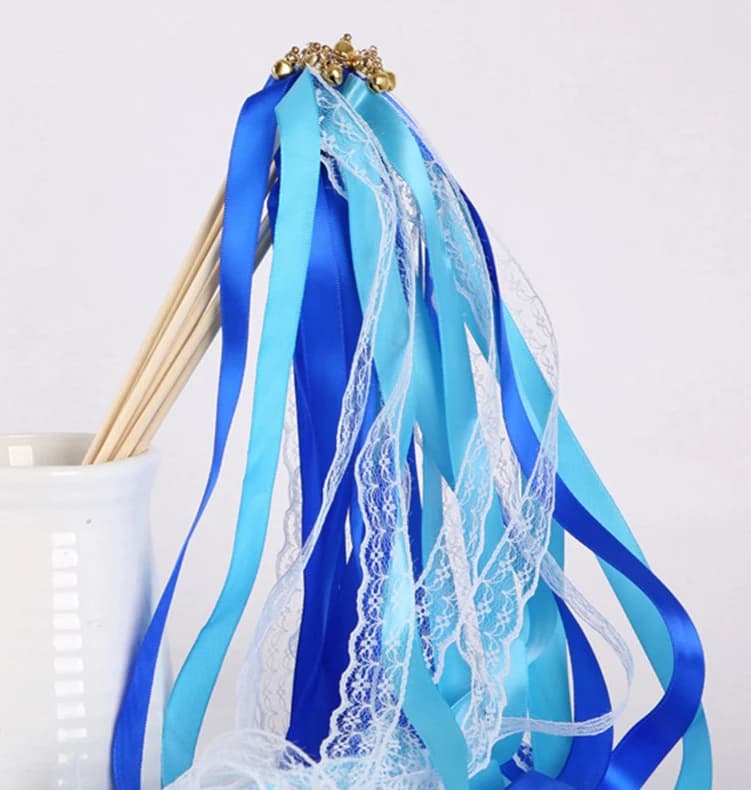 White Ribbon Wand with Lace and Bells
