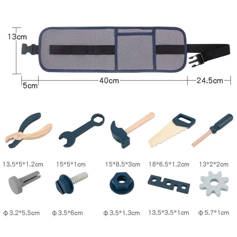 Kids Pretend Play Toy Tool Role Playing Educational Toys 3-6 Year Old Boys Wooden Simulation Children's Repairman Waist Bag Set