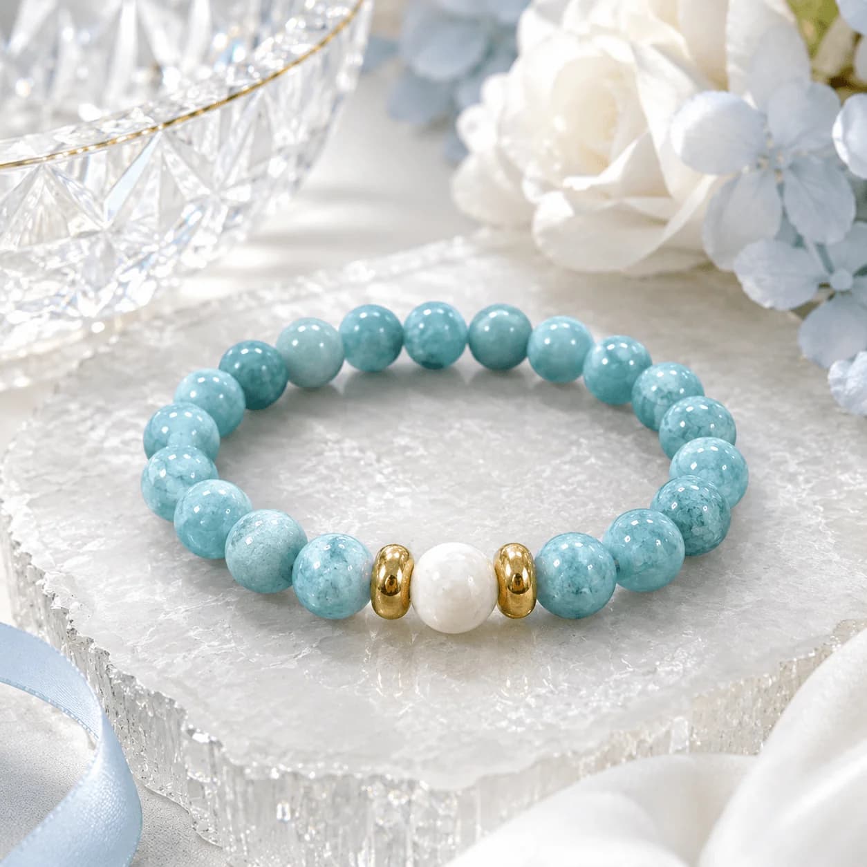 Aqua Blue Beaded Stretch Bracelet