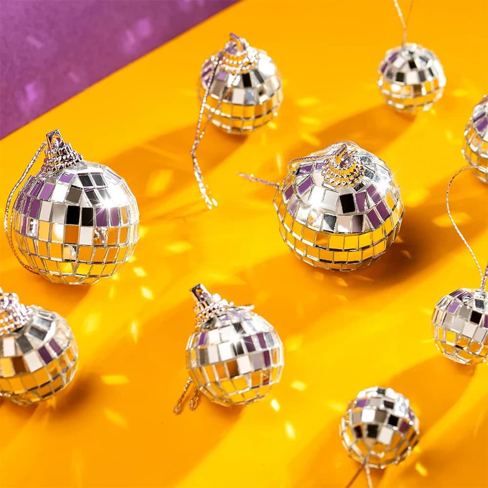 Mirrored Disco Ball Glass Ornaments with String