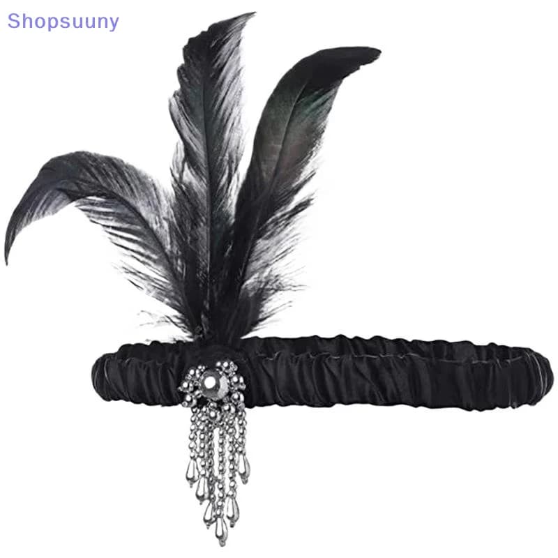 Women's Black Beaded Feather Headband