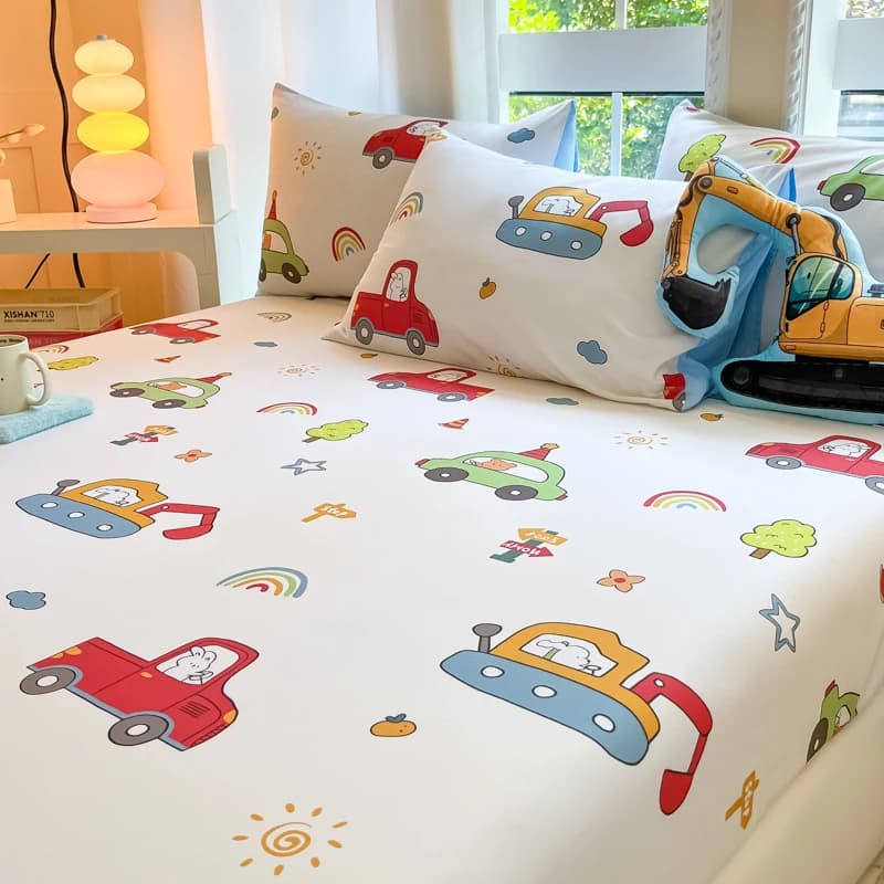 Cotton Fitted Sheet for Kids with Car Print