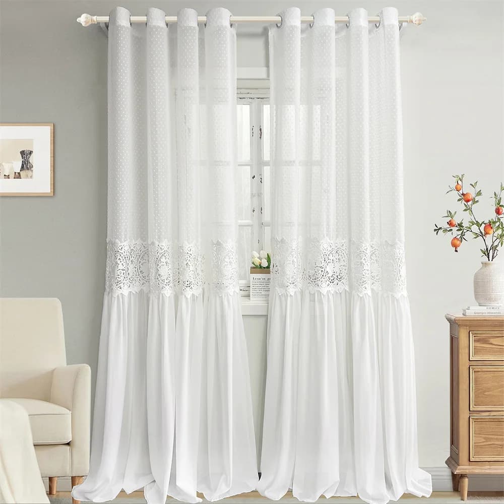 Vintage Lace Flower Sheer Curtain Panels