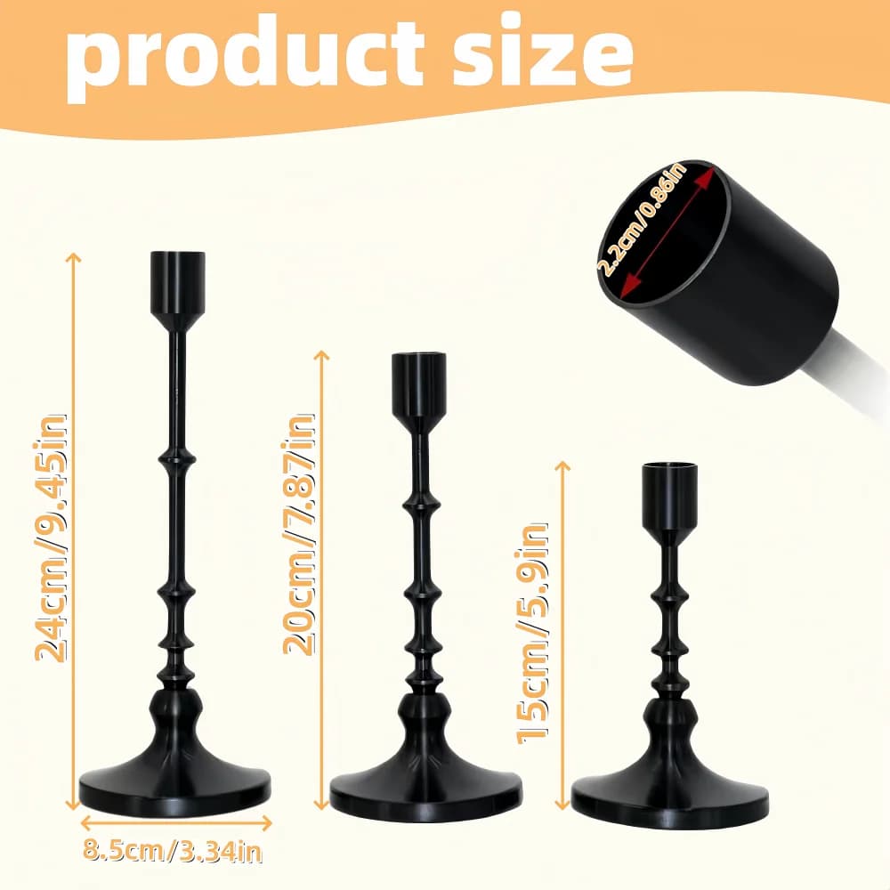 Gold and Black Taper Candle Holder Set
