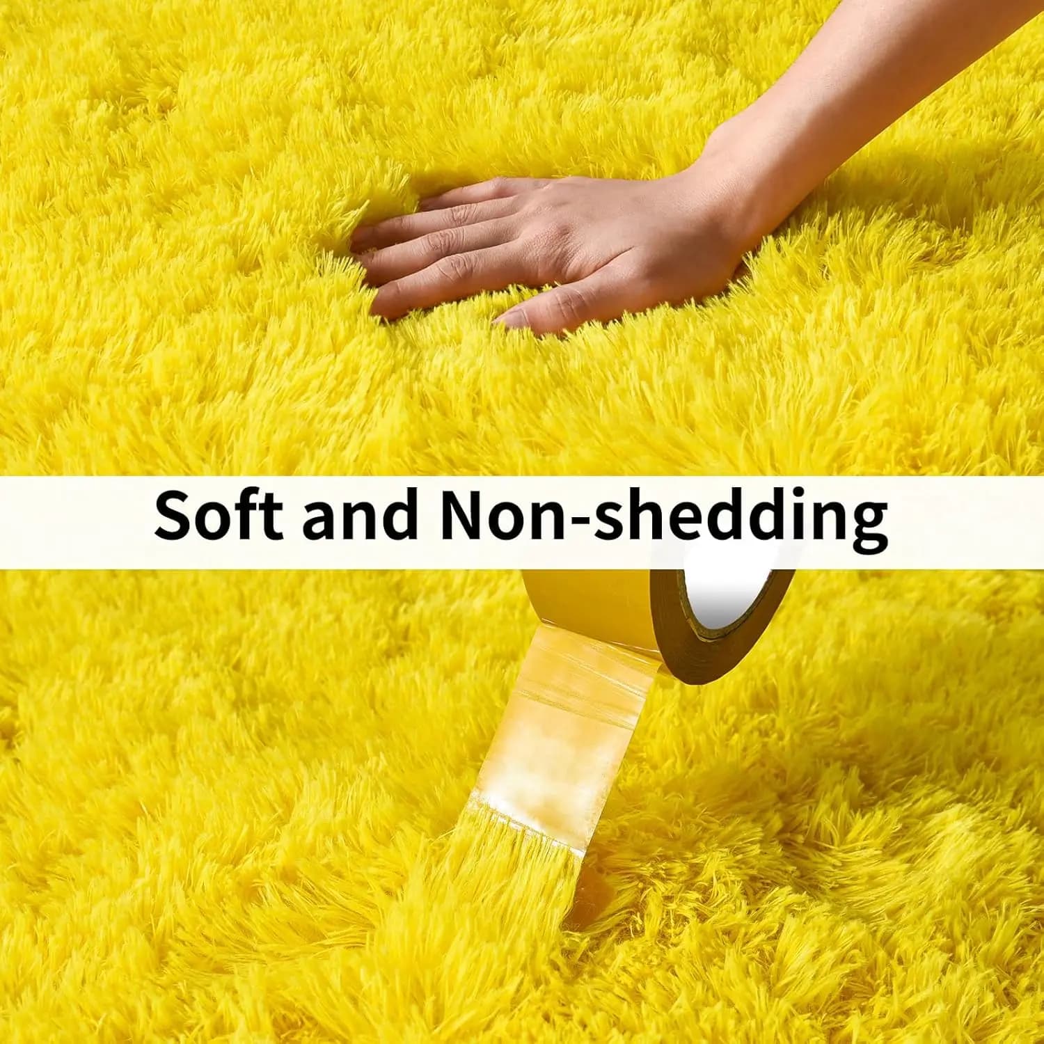 Soft Yellow Plush Area Rug Non-Slip