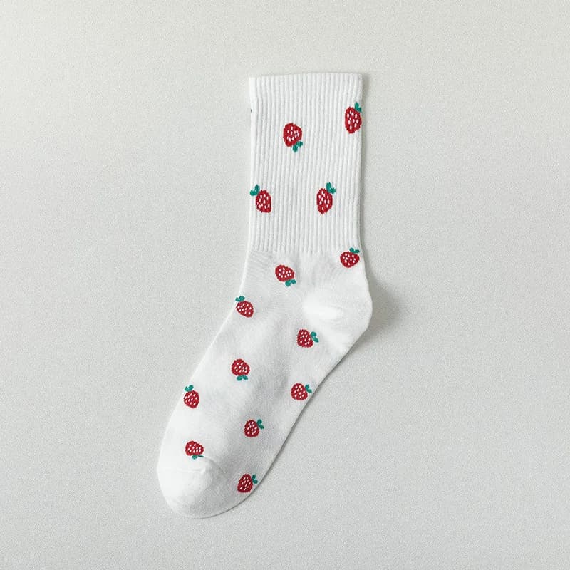 Cotton Socks Women Strawberry Heart Print Japanese Style