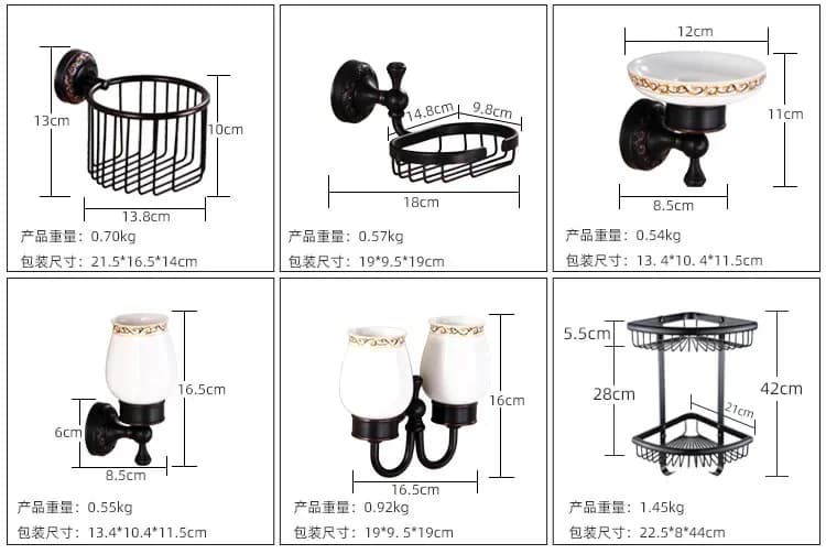 Bathroom Accessories Black Ancient Carved Toilet Brush Holder Solid Brass Bath Hardware Sets Soap Dish Retro Basket Paper Holder
